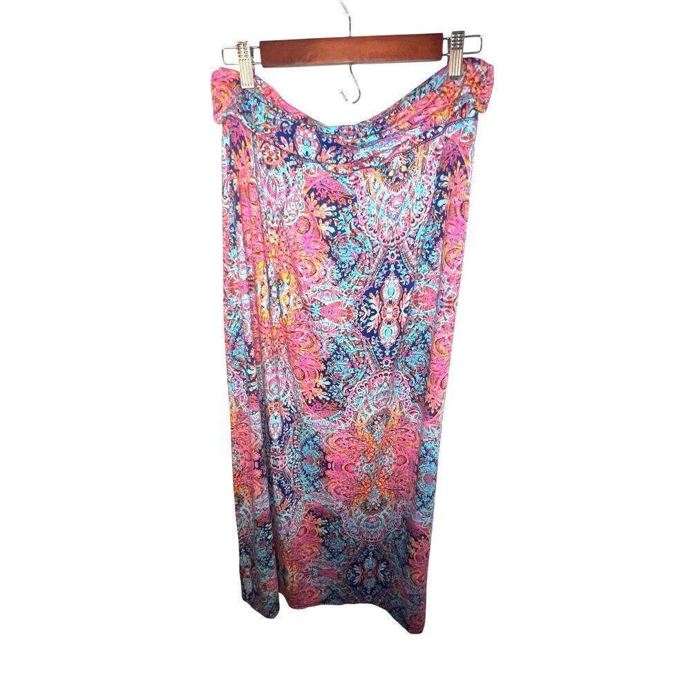 Cynthia Raleigh women’s XL bohemian geometric stretchy foldover Maxi Skirt 